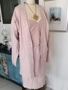 80 Vintage Women's 3 Pc Leather  Suede  Set in Blush Pink with Embellished Trim